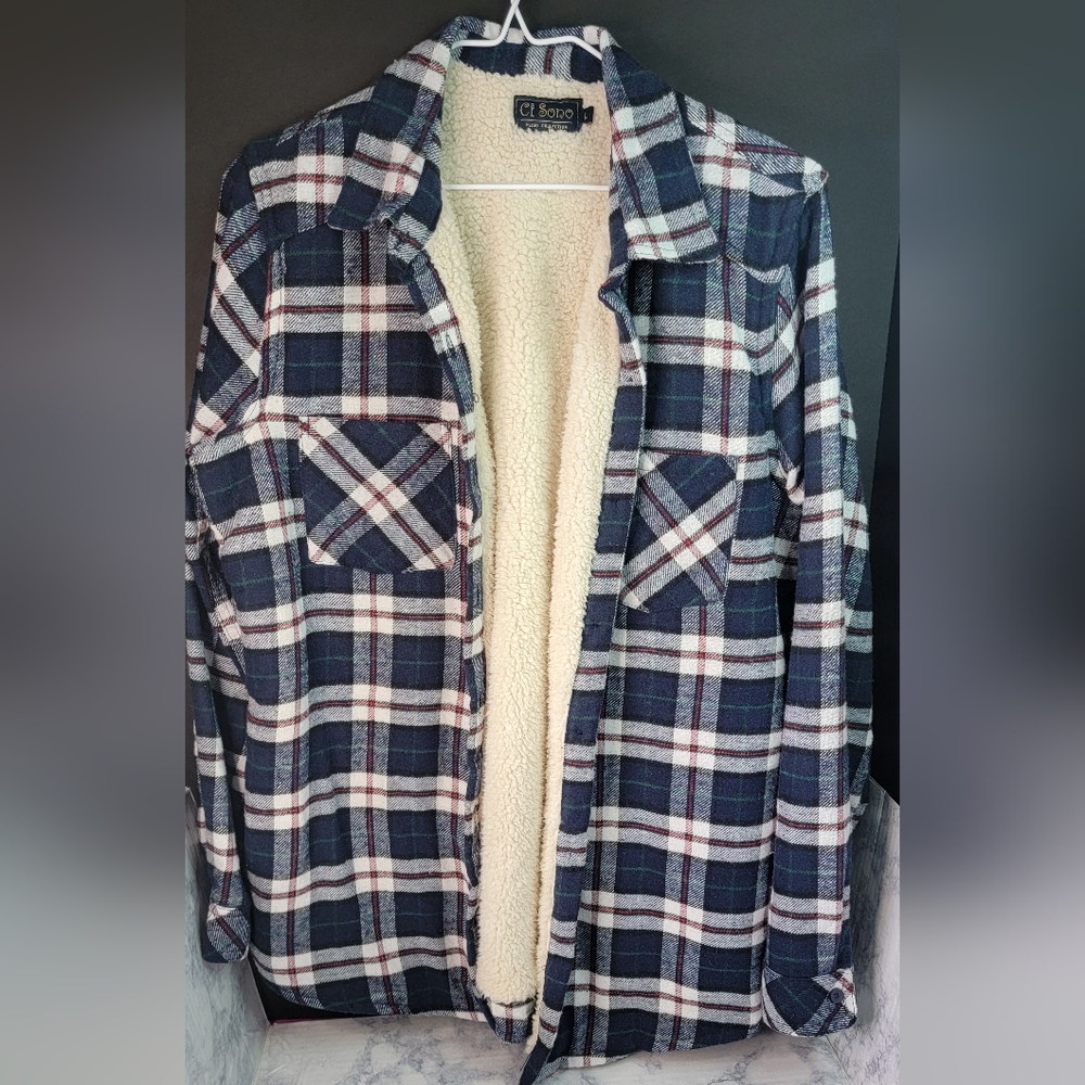 Ci Sono Flannel Jacket Women's Size L Plaid Collection Button Down